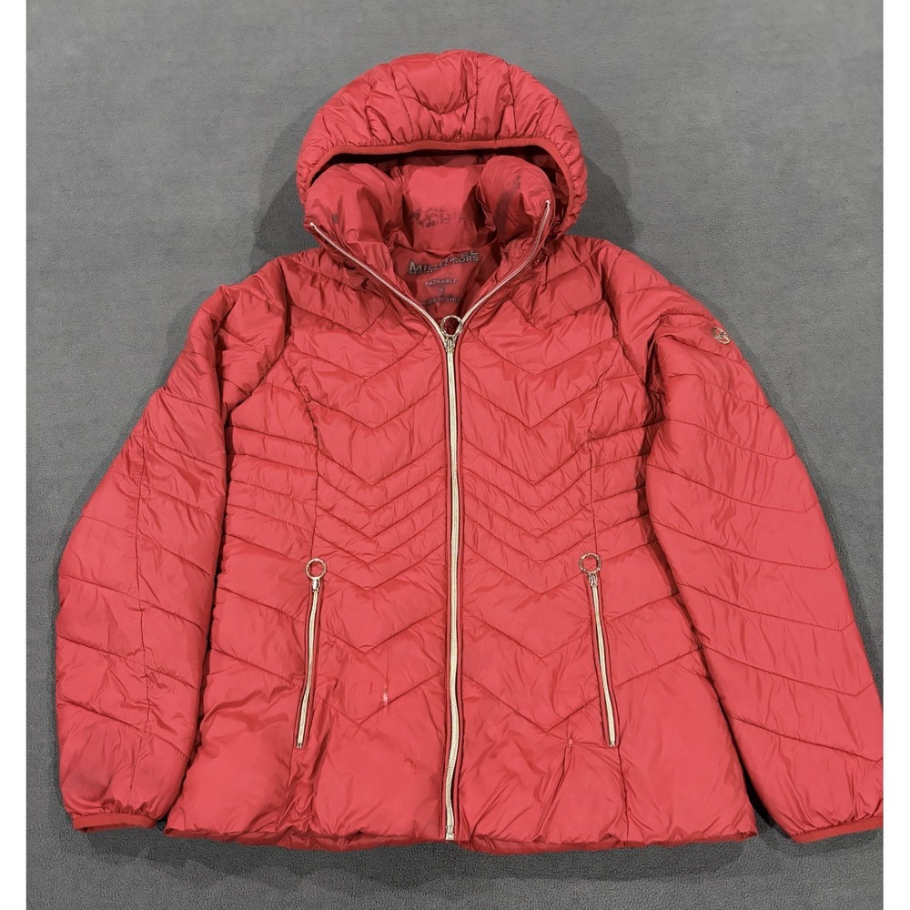 Michael Kors Packable Puffer Jacket Womens Small Red Lined Down Hooded‎ Full Zip
